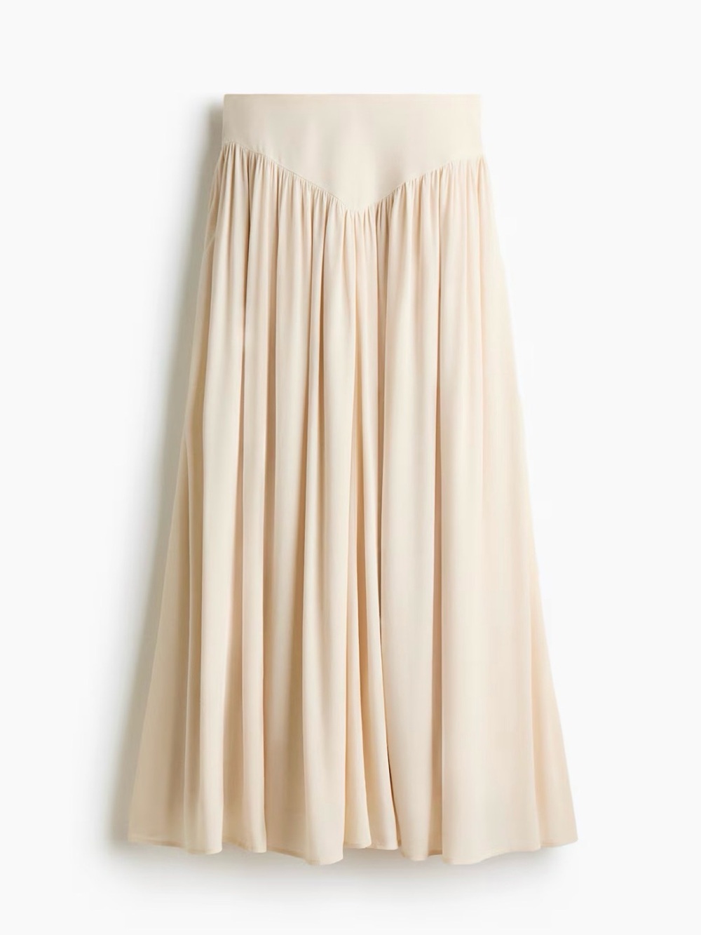 H&M Cream Flowing Maxi Skirt with Gathered Waist